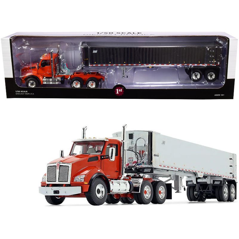 Kenworth T880 Day Cab with East Genesis End Dump Trailer Burnt Orange and Chrome 1/50 Diecast Model by First Gear, 1 of 7