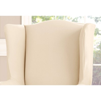 Crisp Natural Cotton Wingback Chair Slipcover with T-Cushion Fit
