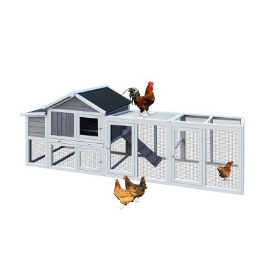 Wooden Chicken Coop with Run and Nesting Box,111'' Large Outdoor Hen House Rabbit Hutch with Sliding Door for Backyard- LAOTIES
