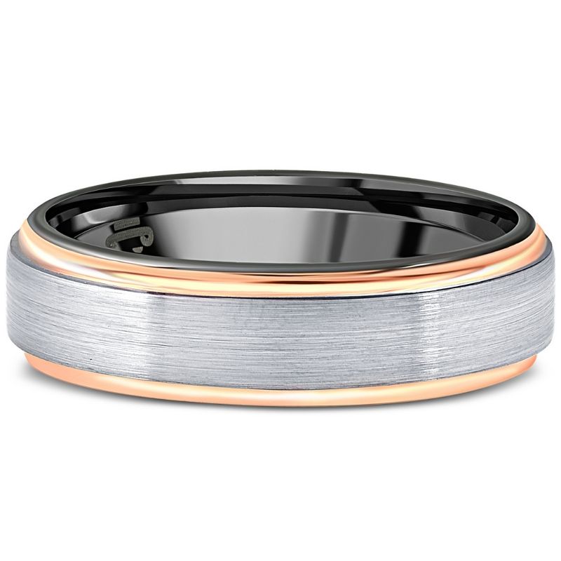 Pompeii3 Men's Brushed Black Tungsten & Rose Gold Plated Two Tone 6mm Ring Wedding Band, 1 of 5