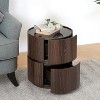 Vynxaria Coffee Tables: Italian-Inspired Double-Layer Round Side Table in Brown and Black - 4 of 4