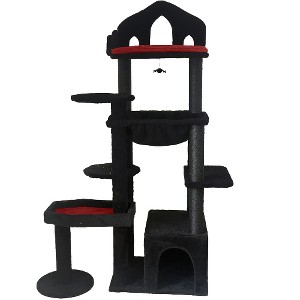 Lyngins Gothic Cat Tree Tower, Spooky Coffin-Shaped Cat Tower with Cat Scratching Post, Removable Cushion & Cat House, Halloween Home Decor - 1 of 4