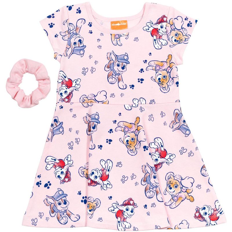 PAW Patrol Skye Chase Marshall Girls French Terry Skater Dress and Scrunchie Little Kid to Big Kid, 1 of 9