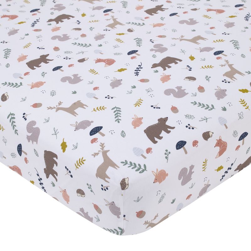 NoJo Woodland Gray, Sage, Tan, and White Woodland Friends 100% Cotton Nursery Fitted Crib Sheet, 1 of 2