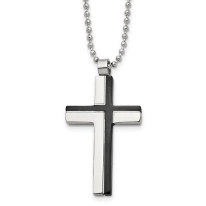 Chisel Stainless Steel Polished Black IP-plated Laser Cut Cross Pendant on a 20" Ball Chain Necklace - 1 of 4