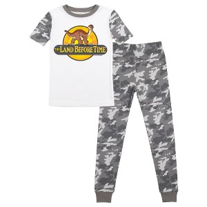 The Land Before Time Littlefoot Youth Short Sleeve Pajama Set With Camo Design - 1 of 4