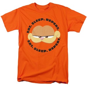 Garfield Movie Eat Sleep Repeat Adult T-Shirt Orange - 1 of 4