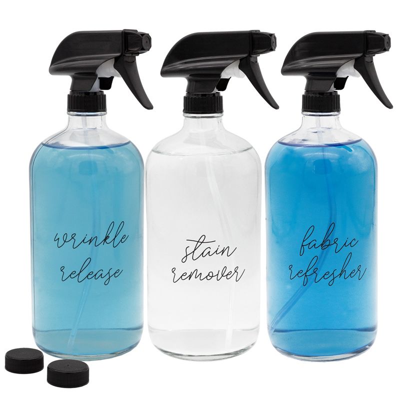 Darware 32oz Clear Glass Laundry Spray Bottles, 3pc Set; Pre-Labeled w/ 3-Setting Sprayers, 1 of 9