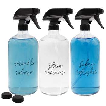 Darware 32oz Clear Glass Laundry Spray Bottles, 3pc Set; Pre-Labeled w/ 3-Setting Sprayers