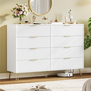 Fluted Dresser for Bedroom with 8 Drawers,55" Wide Modern Chest of Wooden Bedroom Chest with Metal Handle - 1 of 4