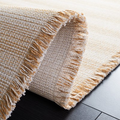 Augustine Ivory and Gold Flat Woven Cotton Area Rug, 9' x 12'