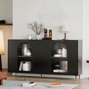 Modern Accent Storage Cabinet with 4 Doors, Wooden Sideboard Buffet Cabinet, Entertainment Center Media Console Table for Kitchen Living Room Entryway - 1 of 4