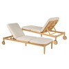 Ridstar Set of 2 Outdoor Loungers with Teak Wood Frame & Wheels for Garden, Poolside & Terrace-Beige - 3 of 4
