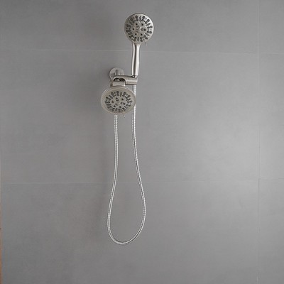 Brushed Nickel Dual Shower Head with Handheld and Stainless Steel Hose