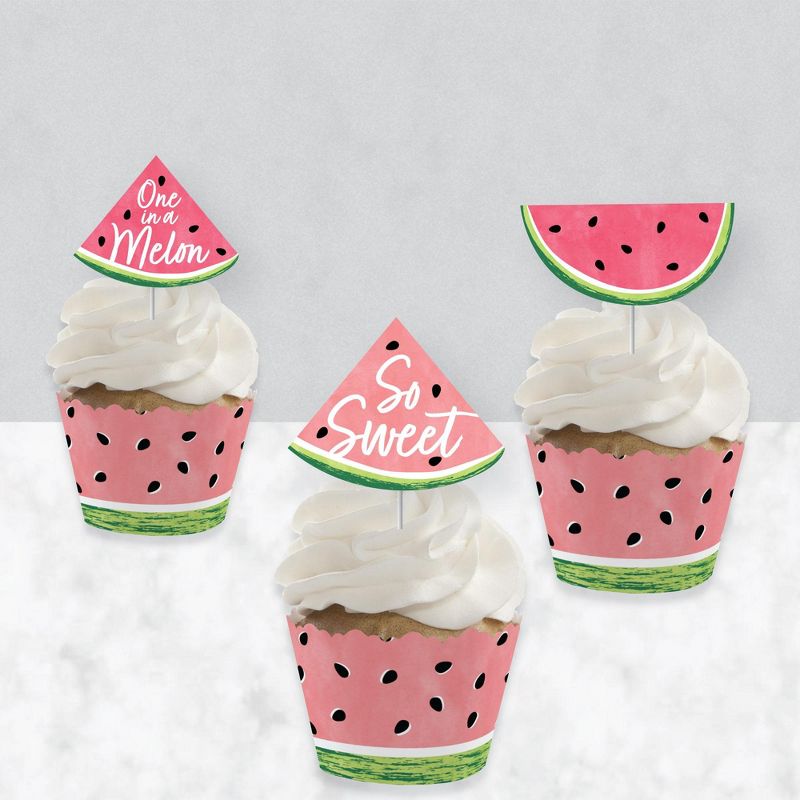 Big Dot of Happiness Sweet Watermelon - Cupcake Decoration - Fruit Party Cupcake Wrappers and Treat Picks Kit - Set of 24, 3 of 9