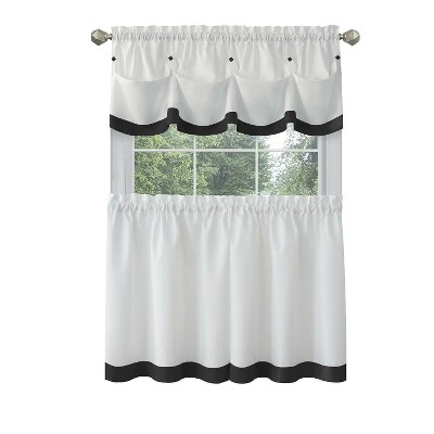 Kate Aurora Country Living Farmhouse 3 Pc Solid Cafe Kitchen Curtain Tier & Tucked Valance Set