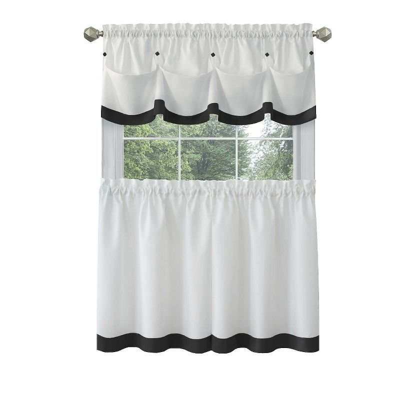 Kate Aurora Country Living Farmhouse 3 Pc Solid Cafe Kitchen Curtain Tier & Tucked Valance Set, 1 of 4