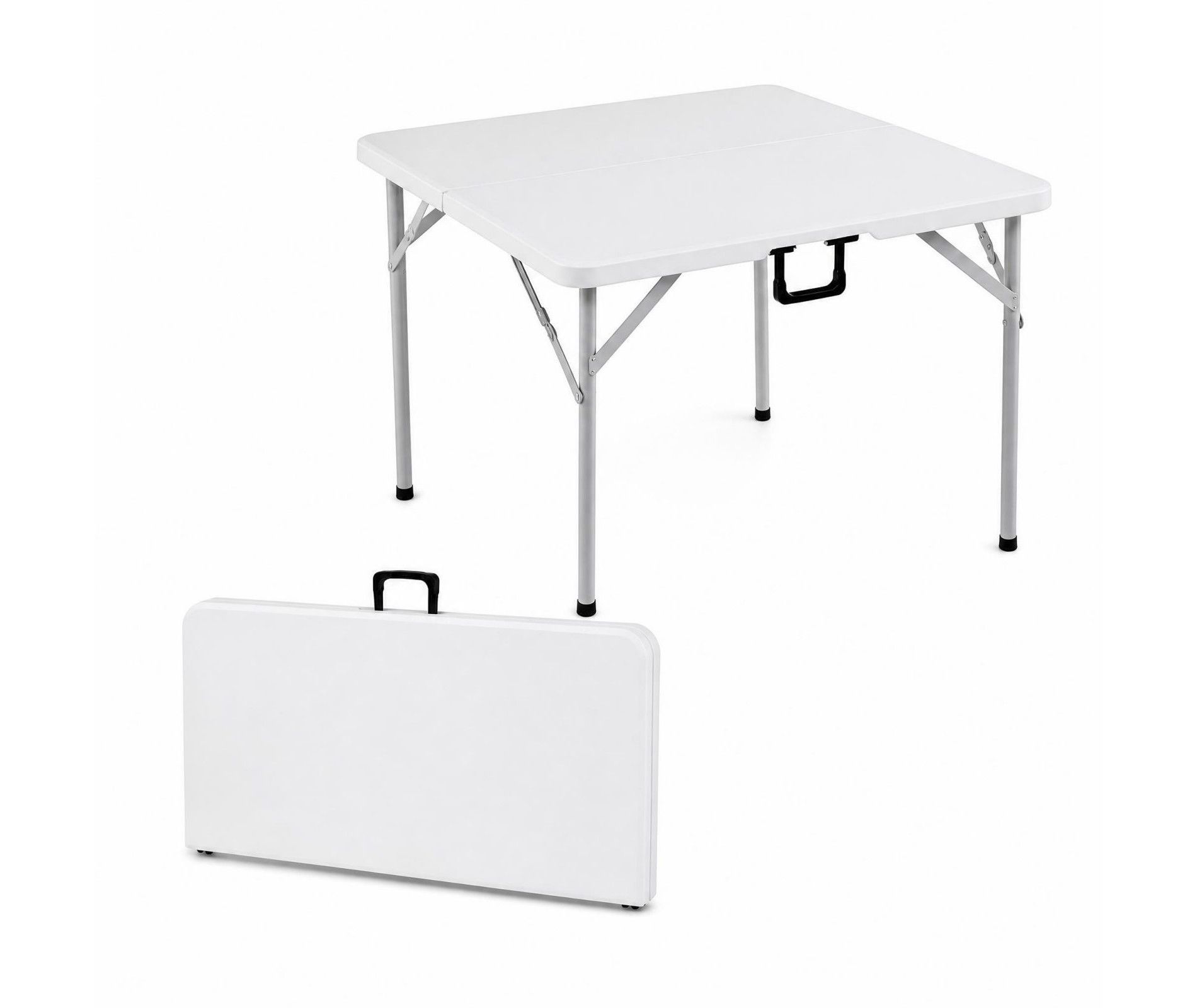 Gymax Portable Table Fold-in-Half Camping Table with Carrying Handle Plastic Table for Picnic White
