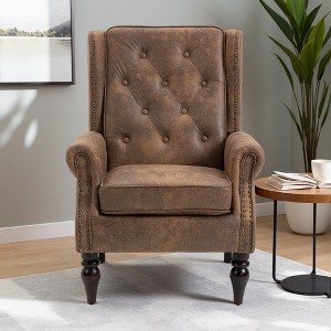 29.3" Microsuede Accent Armchair with Armrests and Wood Legs - 1 of 4