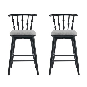 Set of 2 Modern Wooden Barstools with Upholstery,Indoor Bar Stools with Hourglass Backrest for Kitchen, Black Bar Stools with Cushioned Seat-Koiai - 1 of 4