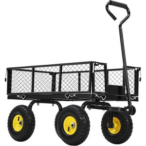 Heavy Duty Steel Garden Wagon Cart with Removable Sides, All Terrain Tires, Rolling Mesh Utility Wagon for Lawn Farm - 1 of 4