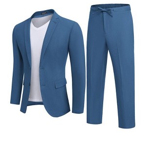 COOFANDY Men's 2 Piece Linen Suits Set Regular Fit Casual Lightweight Blazer Jacket and Pants - 1 of 4
