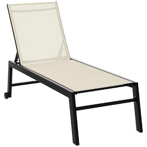 Outdoor Chaise Lounge with Wheels, Five Position Recliner for Sunbathing, Suntanning, Steel Frame, Breathable Fabric for Beach, Patio - 1 of 4