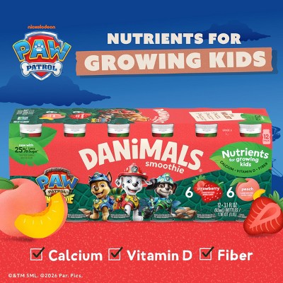 Danimals Paw Patrol Strawberry and Peach Traditional Yogurt - 2g Protein 41.28oz/12ct