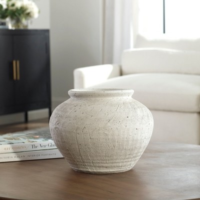 White Etched Ceramic Round Table Vase