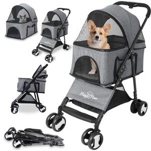 Artloge 3 in 1 Pet Stroller Dog Carriage Folding Pushchair with Rain Cover & Mesh Windows & Wheels for Small Pet Puppy Cat Travel - 1 of 4