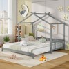 Tangkula Wooden House Bed Twin to King Daybed w/ Safety Rails & Decorable Roof - 3 of 4