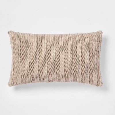 Oversized Chunky Rib Knit with Linen Reverse Lumbar Throw Pillow Neutral - Threshold™