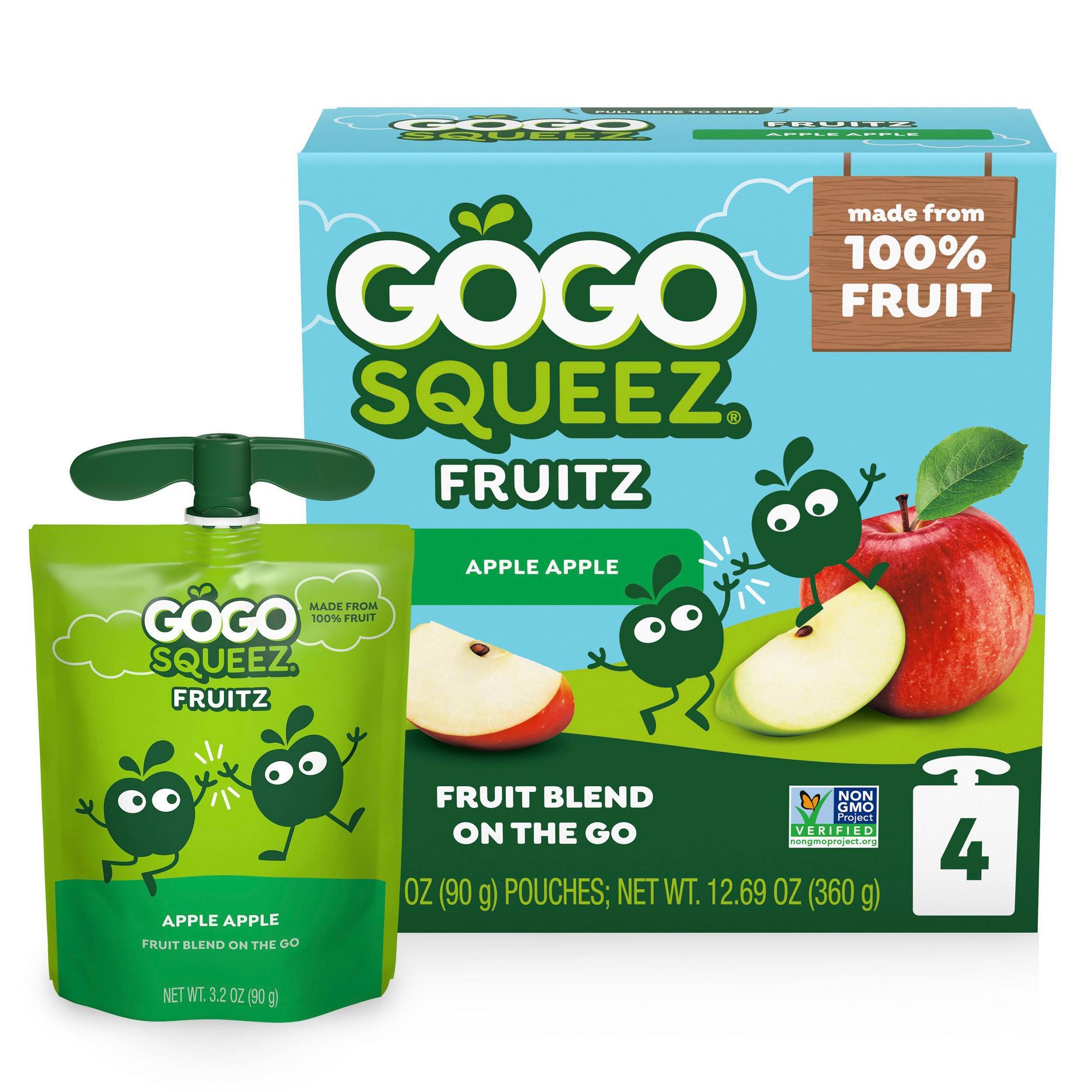 GoGo SqueeZ No Sugar Added Applesauce and Fruit Puree Apple Apple  - 12.69oz/4ct