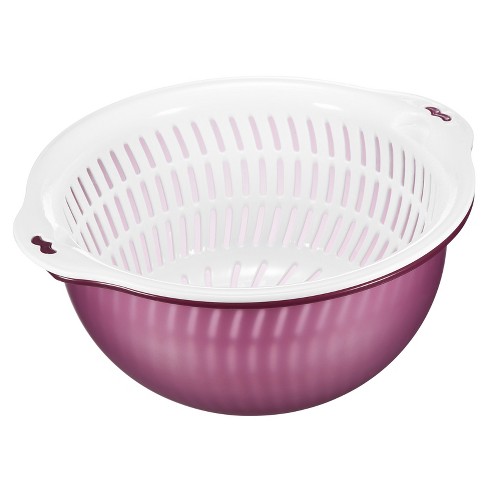 Unique Bargains Colander Set Kitchen Food Strainer Bowl Vegetable Washer Basket Purple+Purple Large and Small