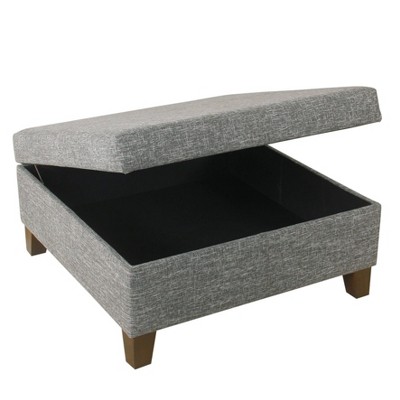 Luxury Slate Gray 32" Square Storage Ottoman with Walnut Legs