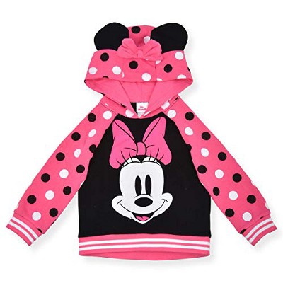Disney Mickey Baby Girl Pink Striped Hooded Hoodies Fashion Kids