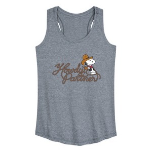 Women's - Peanuts - Howdy Partner Snoopy -Women's Graphic Racerback Tank Top Graphic Racerback Tank - 1 of 4