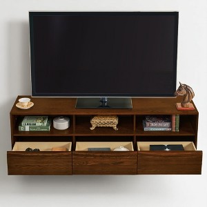 TV Stand with Drawers and Shelves, 63" Entertainment Center , Louver Design, Solid Wood Fronts, for Living Room, Media Console Cabinet - 1 of 4