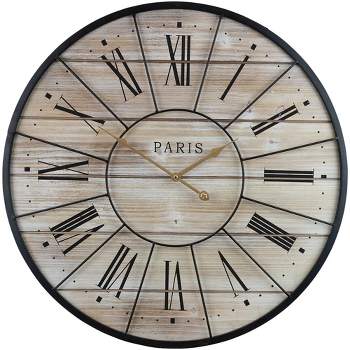 Sorbus 16" Oversized Rustic Farmhouse Style Solid Wood with Metal Details Analog Round Wall Clock - Beautifully decorate any wall in the household