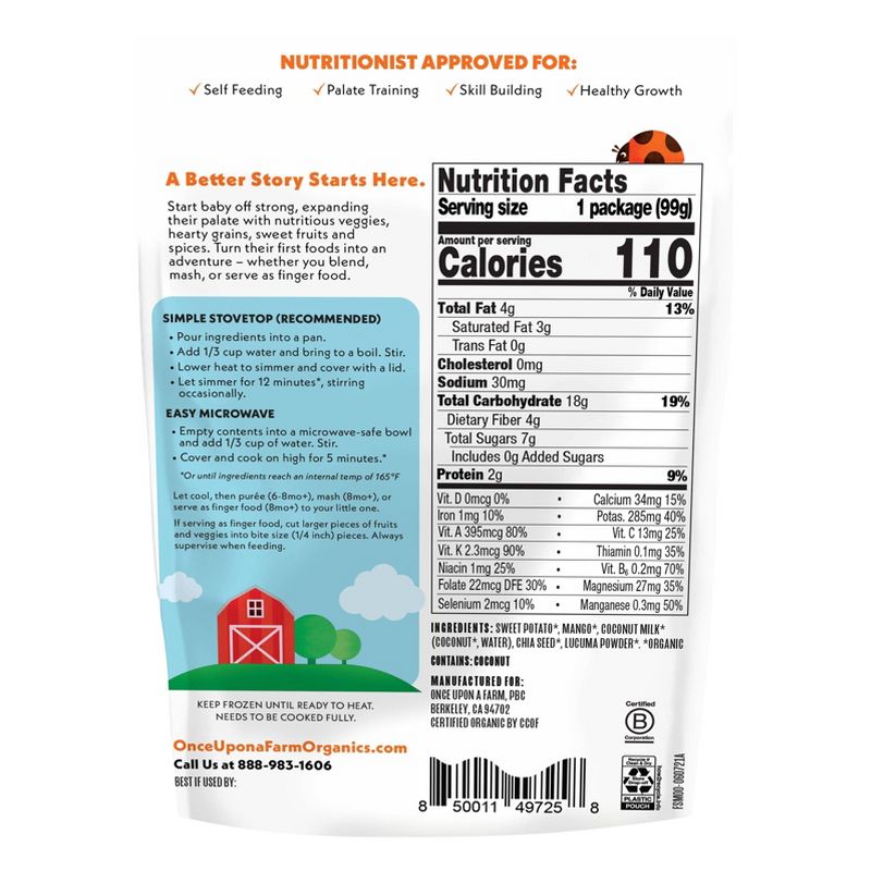 Once Upon a Farm Baby Organic Frozen Plant-Rich Meals with Sweet Potato, Mango &#38; Coconut Milk - 3.5oz, 3 of 8