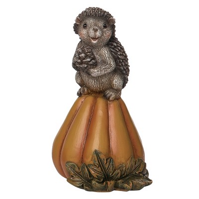 Transpac Resin 5.5 in. Multicolored Harvest Hedgehog and Pumpkin Figurine