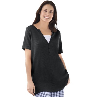 Woman Within Plus Size Split-Neck Henley Thermal Tee