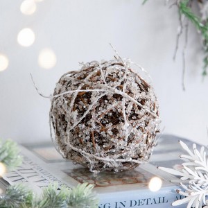 TopComfy Decorative Object Iced Twig Ball Ornaments Set of 4 for Holiday Party Decorations, Brown, 5"*5"*5" - 1 of 4