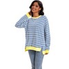 ATHLECHIC Women's Split Hem Striped Color Block Crew Neck Casual Loose Oversized Sweatshirt Shirt Tops - 3 of 4