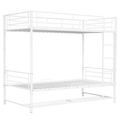 NicBex Twin Over Twin Bunk Bed with Safty Guardrail and Shelf,Metal Twin Loft Bed with Ladder and Converts to 2 Twin Beds,Bunk Beds for Bedroom,White