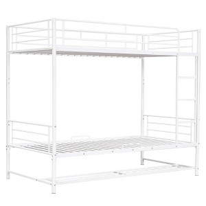 NicBex Twin Over Twin Bunk Bed with Safty Guardrail and Shelf,Metal Twin Loft Bed with Ladder and Converts to 2 Twin Beds,Bunk Beds for Bedroom,White - 1 of 4