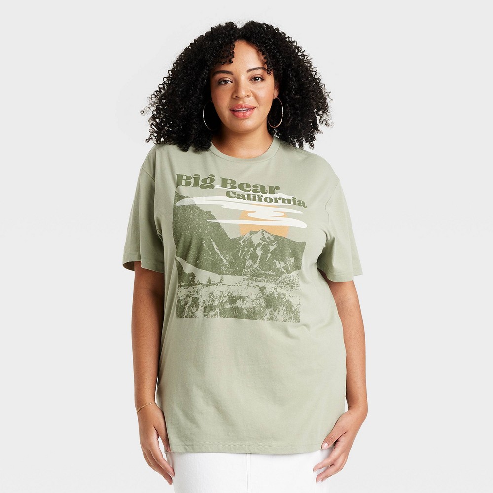 Women's Big Bear California Oversized Short Sleeve Graphic T-Shirt - Green 3X