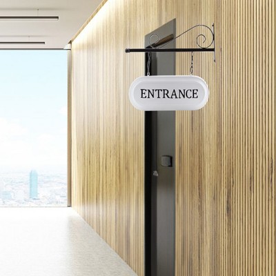 White and Black Enamelware Wall-Mounted Entrance Sign with Metal Bracket
