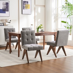 YOUNIKE Modern Upholstered Chair Dining Room Armless Kitchen Chairs Set of 4 Linen Fabric Chair Vanity with 4.7" Thick Cushion Wood V-Leg - 1 of 4