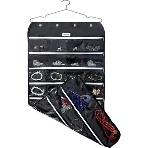 80-Pocket Hanging Jewelry Organizer, Beige Accessories Storage Bag for Earrings and Necklaces - 1 of 4